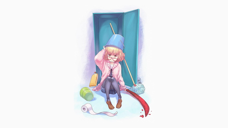 white background, copy space, Kuriyama Mirai, anime girls, indoors, lifestyles, 1080P, emotion, fun, leisure activity, equipment, cut out, Kyoukai no Kanata