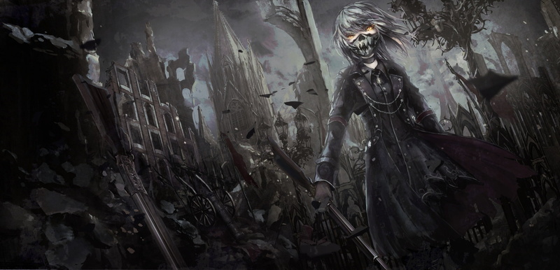 1080P, art and craft, wall - building feature, destruction, damaged, ruins, architecture, outdoors, no people, deterioration, gothic, dark, Anime, short hair
