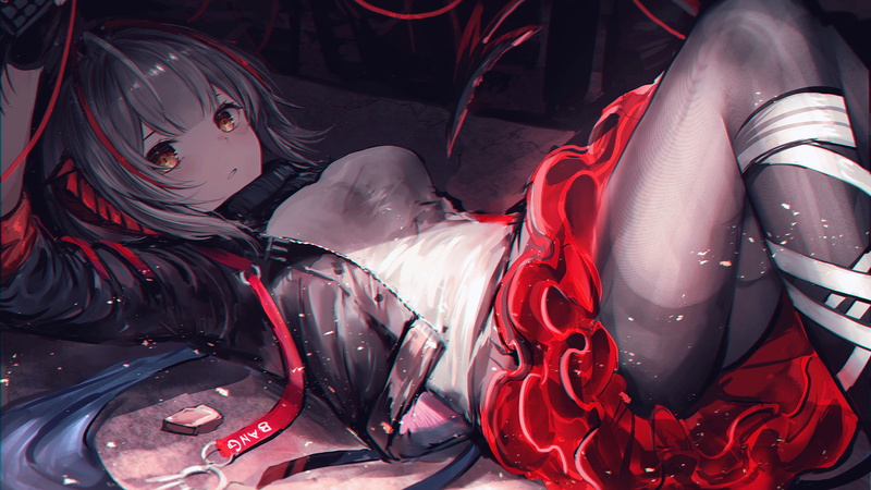 yellow eyes, gray hair, Arknights, tail, 1080P, gloves, short hair