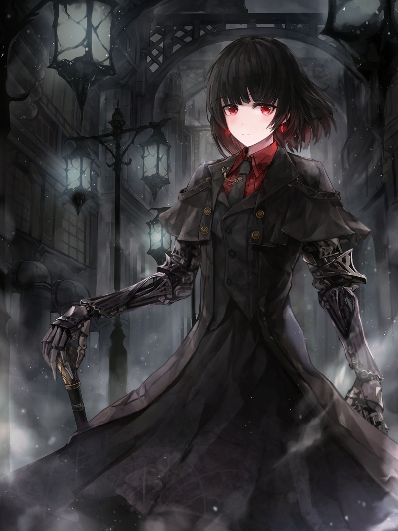 dark, dark background, red eyes, anime girls, anime, 4K, black hair