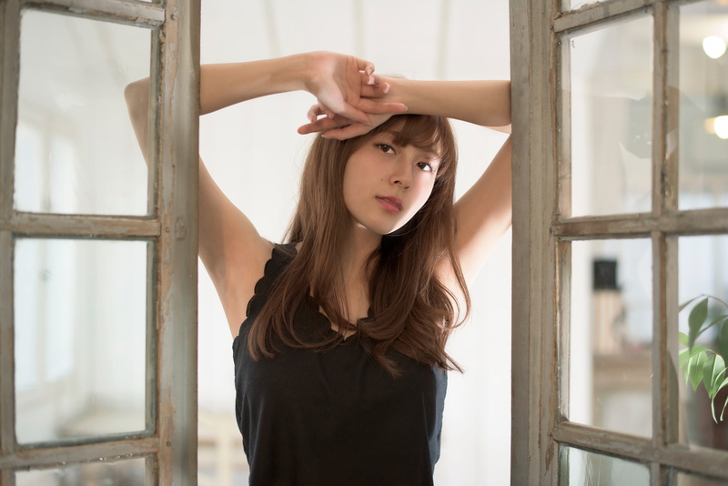 brunette, Asian, 1080P, model, portrait, arms up, armpits, women, long hair