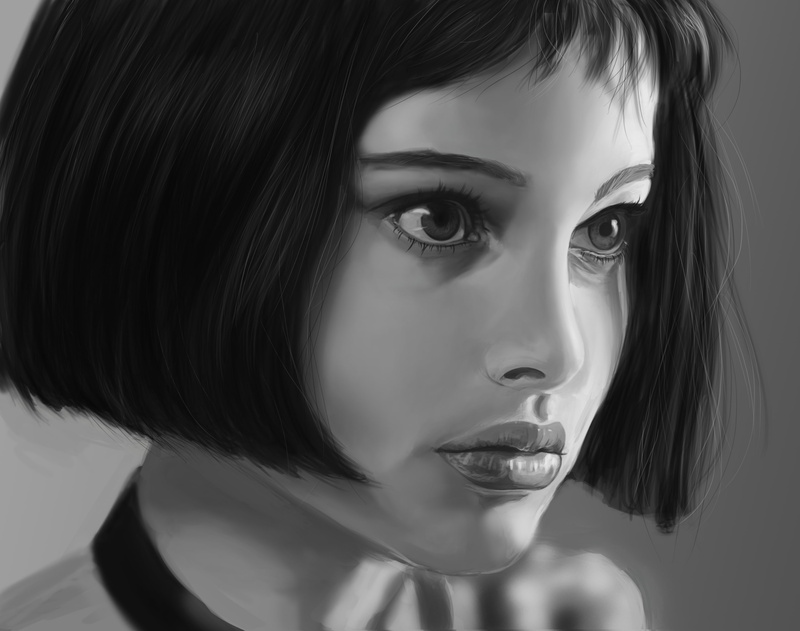monochrome, body part, looking at camera, Movies, lifestyles, headshot, real people, bangs, leisure activity, beautiful woman, portrait, leon: the professional
