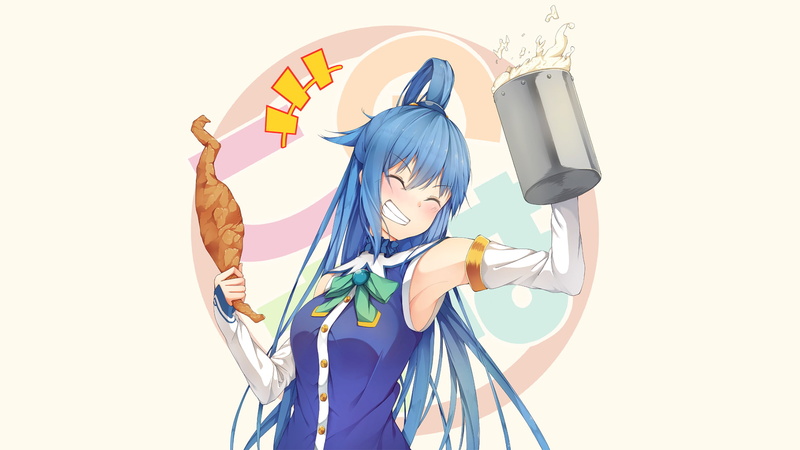 anime girls, Kono Subarashii Sekai ni Shukufuku wo!, anime girls eating, 1080P, Aqua (KonoSuba)