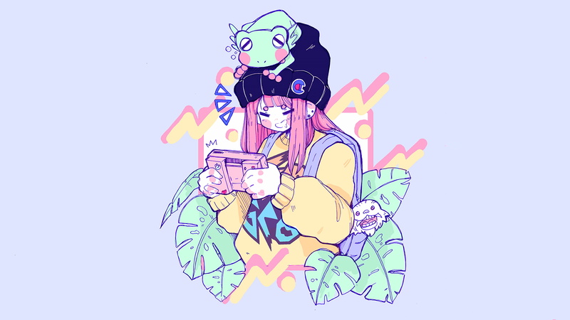 anime girls, 2K, anime vectors, anime girls eating