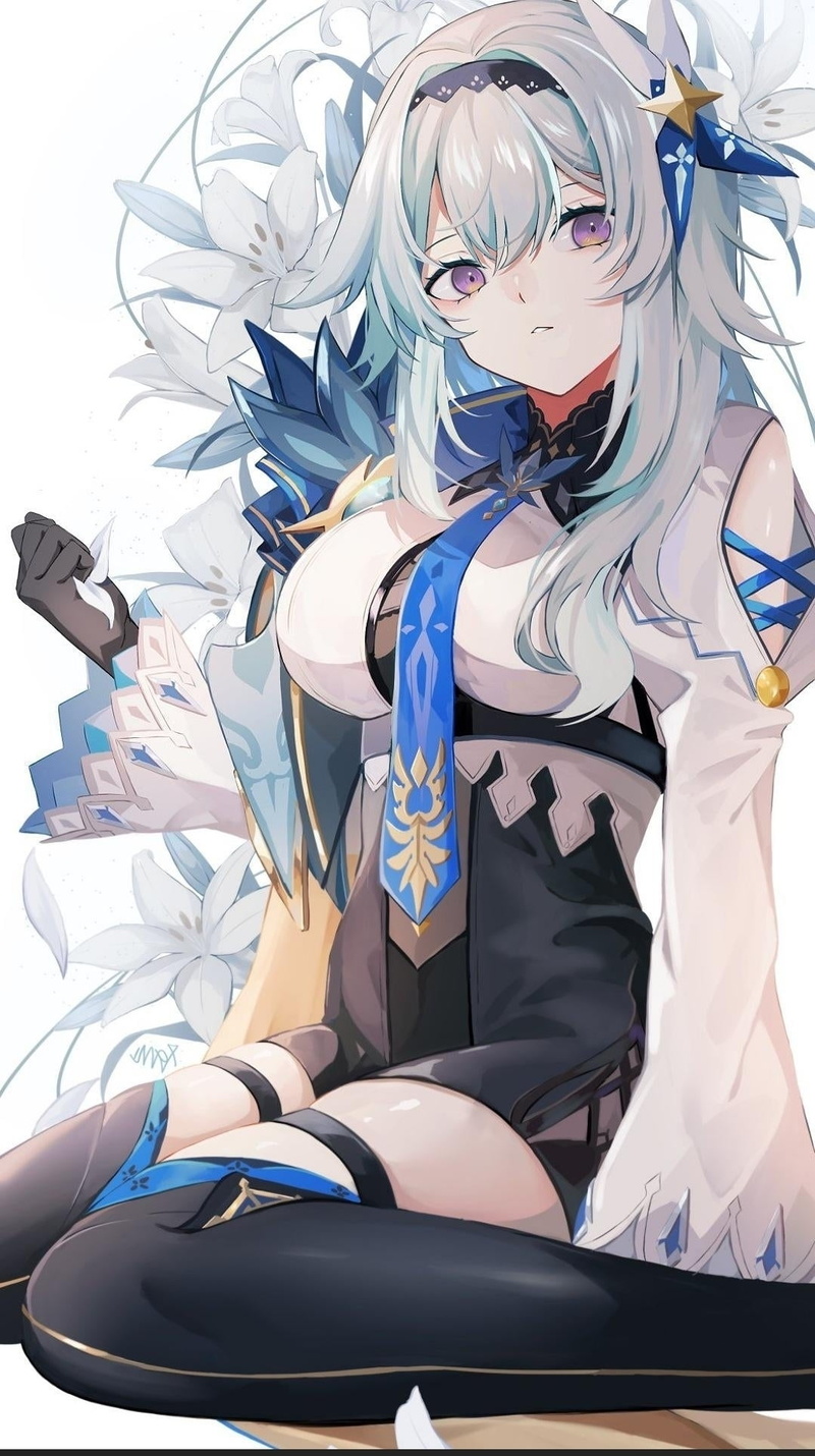 anime girls eating, Eula(Genshin impact), 1080P, Genshin Impact