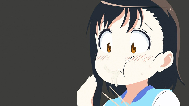 720P, anime girls, Onodera Kosaki, noodles, anime, simple background, Nisekoi, anime girls eating
