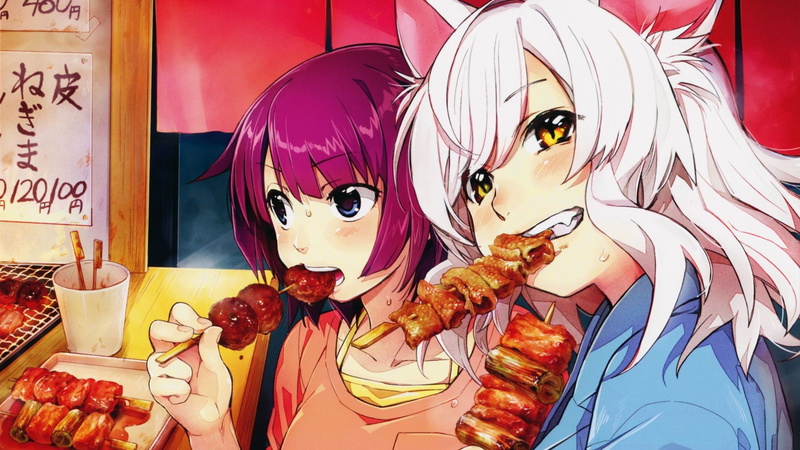 mask, mask - disguise, women, day, anime girls eating, close-up, anime, festival, 1080P, creativity, Monogatari Series, celebration, food and drink, anime girls