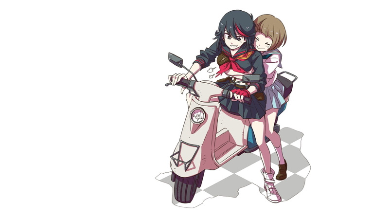 copy space, full length, adult, togetherness, white background, females, studio shot, two people, women, indoors, Matoi Ryuuko, Mankanshoku Mako, young adult