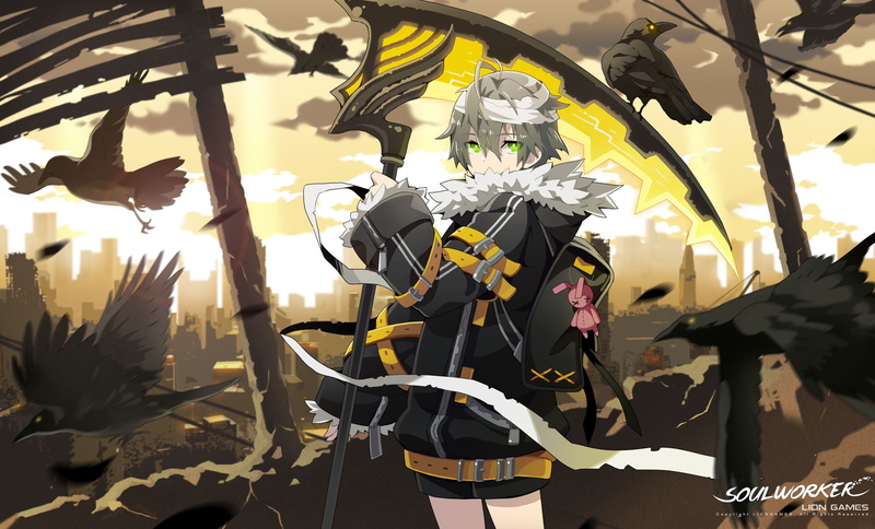 eyes, ruins, weapon, 4K, gray, hair, green, city, worker, sunset, soul