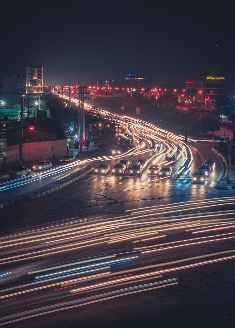 asphalt, blurred motion, automobile, iran, 5K, vehicle light, vehicle, car, urban, train, no people, outdoors, intersection, traffic, light, town, multiple lane highway