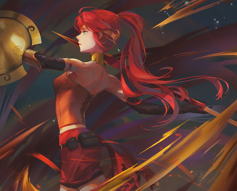 1080P, RWBY, Pyrrha Nikos, weapon, anime, anime girls, long hair, redhead