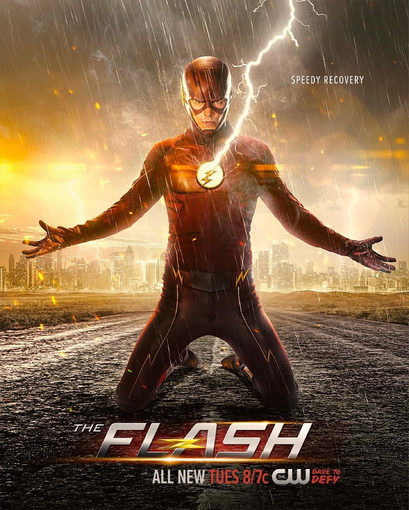 standing, representation, fantasy, women, sport, male likeness, men, display, digital composite, text, futuristic, communication, sky, The Flash