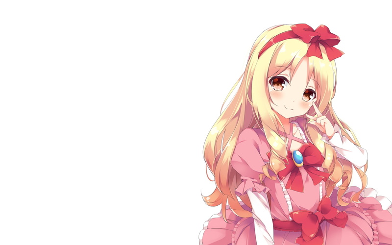 anime girls, close-up, toy, white background, art and craft, 2K, cut out, holiday, celebration, copy space, multi colored, red ribbons, blonde, indoors