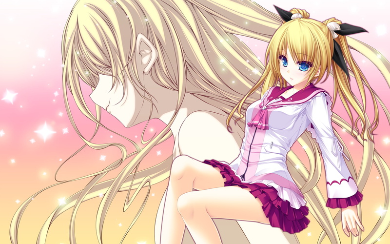 blue eyes, twintails, anime, long hair, Usotsuki Ouji to Nayameru Ohime-sama, blonde, anime girls, 2K, school uniform, visual novel