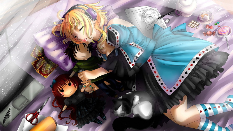 dress, anime, short hair, 1080P, blonde, anime girls, closed eyes, open mouth