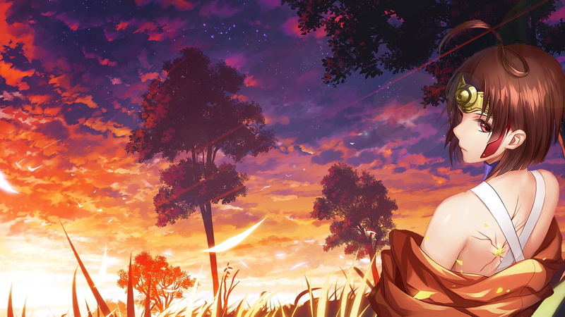 sunlight, art and craft, growth, representation, painting, orange color, Kabaneri of the Iron Fortress, Mumei, nature, anime, low angle view, white, tree