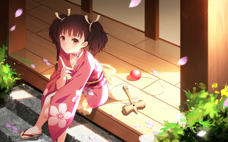 clothing, indoors, hairstyle, Anime, females, sunlight, celebration, home interior, Mumei (Kabaneri of the Iron Fortress), portrait, full length, Koutetsujou no Kabaneri