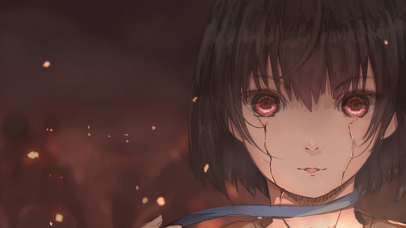 Mumei, beautiful woman, headshot, nature, outdoors, night, one person, front view, women, 1080P, lifestyles, human face, Koutetsujou no Kabaneri, portrait