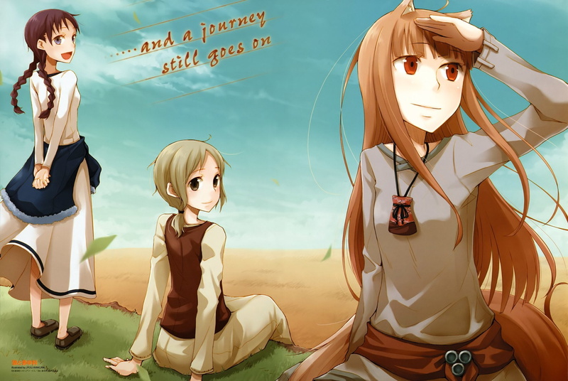fun, Blue Eyes, togetherness, Brown Hair, computer Graphic, lifestyles, Cloud, Holo (Spice and Wolf), education, Belt, Long Hair, females, young adult