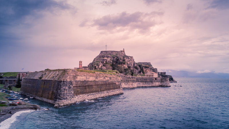 kerkyra, froyrio, building exterior, corfu, greek, beach, water, the past, ionian, ionean, ellas, nhsi, land, sunset, old, ελλαδα, tourism, architecture