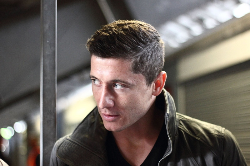 front view, 1080P, young adult, indoors, focus on foreground, looking, men, headshot, adult, Robert Lewandowski , public transportation, architecture