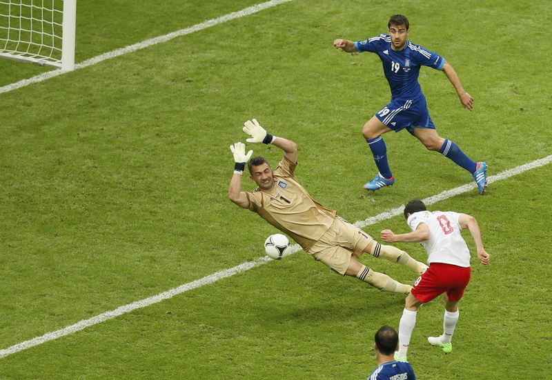 high angle view, men, greece, poland, childhood, child, people, boys, teams, 2K, euro, playing, player, leisure activity, males, 2012, grass, full length