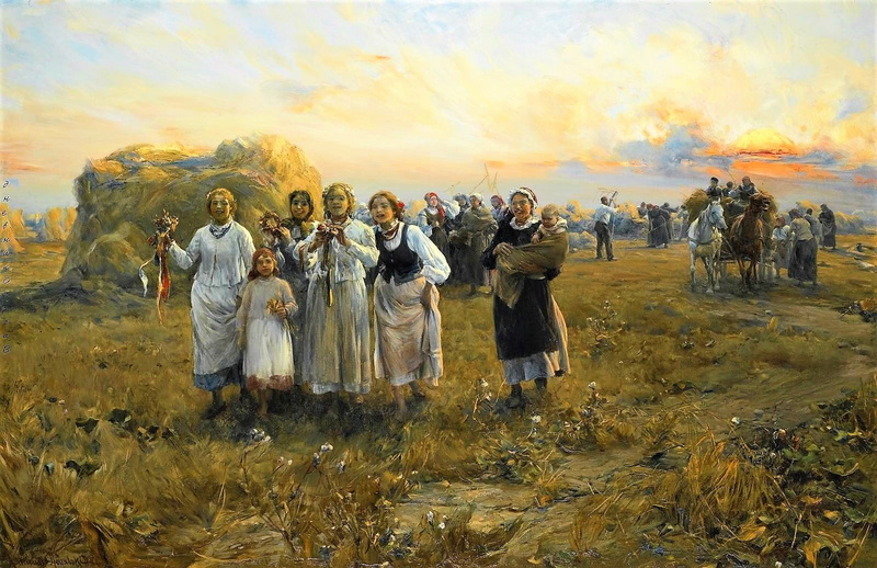 720P, plant, classic art, large group of people, group of people, art and craft, outdoors, Alfred Kowalski-Wierusz, women, lifestyles, sunset, leisure activity