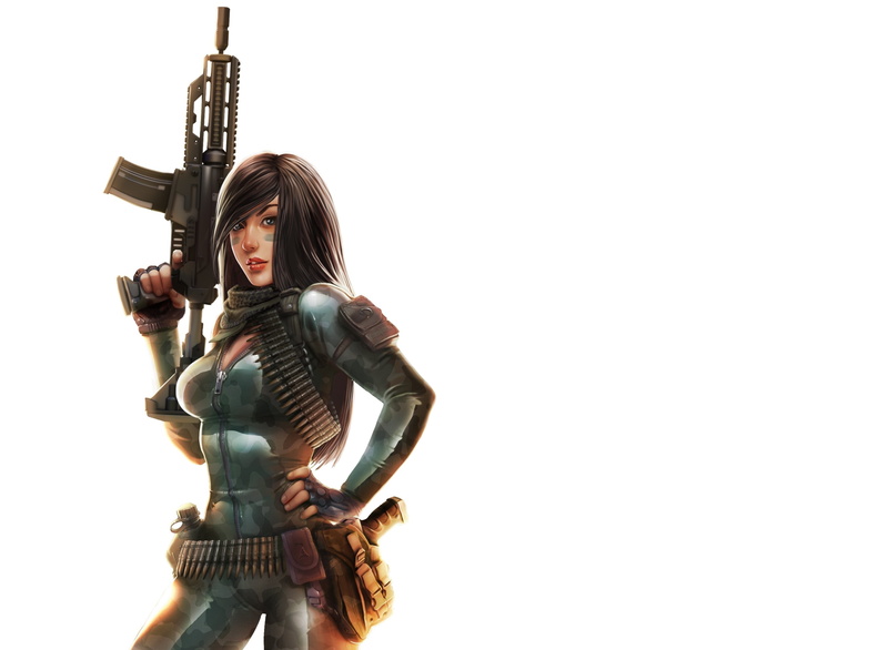 security, sword, three quarter length, gun, young adult, girls with guns, women, 2K, front view, holding, aggression, communication, one person, weapon