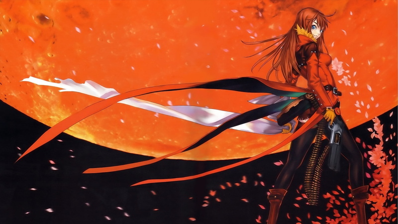 anime, redhead, long hair, Handgun, blue eyes, 1080P, anime girls