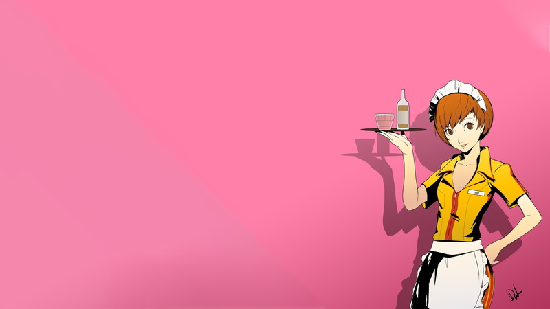 bmw, satonaka, Persona 4 Arena, persona, Persona series, hd, x, series, 2560x1440 px, chie, Anime Girls, arena, girls, art, Persona 4, Chie Satonaka, waitress