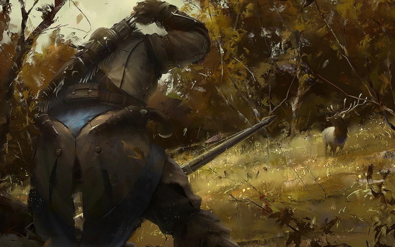 1080P, dry, Assassins Creed III, water, land, forest, reindeer, plant, day, animals in the wild, animal wildlife, hunter, fantasy art, no people, transportation