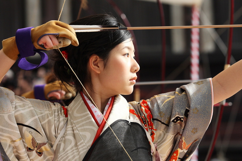 bow, 1080P, Archer, aiming, girl, Japanese
