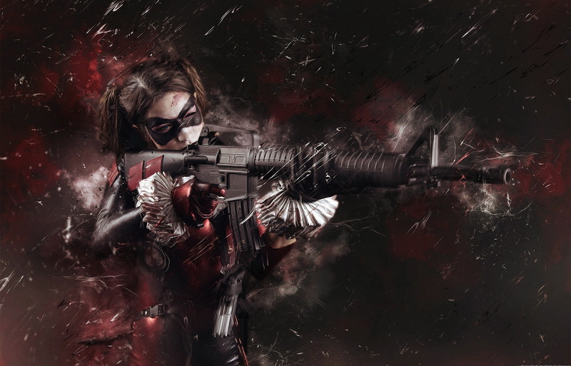 Harley Quinn, girls with guns, cosplay, women, 1080P