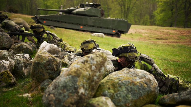 outdoors, tank, nature, AK5, 1080P, military uniform, armed forces, camouflage clothing, military training, day, infantry fighting vehicle, CV90, soldier