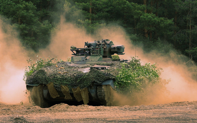 army, armored tank, 4K, dust, infantry fighting vehicle, smoke - physical structure, field, fighting, motion, camo, outdoors, aggression, tree, military