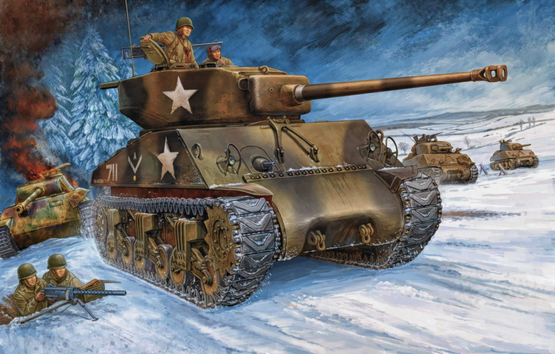 army, art, no people, m4a3 Sherman, world War II, old, painting, gun, heavy, weapon, sky, russia, machinery, conflict, armored Vehicle, transportation