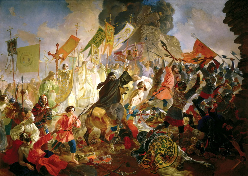 spirituality, architecture, large group of people, fortress, gathering, art and craft, banners, clipart, male likeness, group of people, human representation