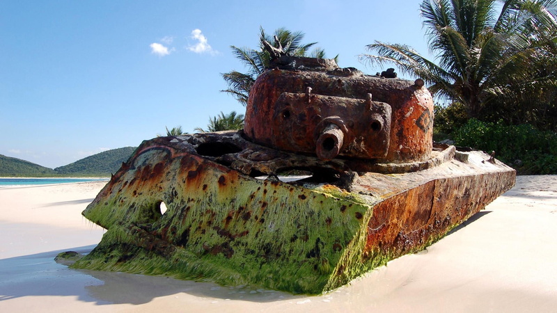 abandoned, nature, no people, day, battle, old, water, land, rusty, beach, sky, outdoors, decline, ruined, tank, tree, sea, obsolete, plant, metal, 1080P