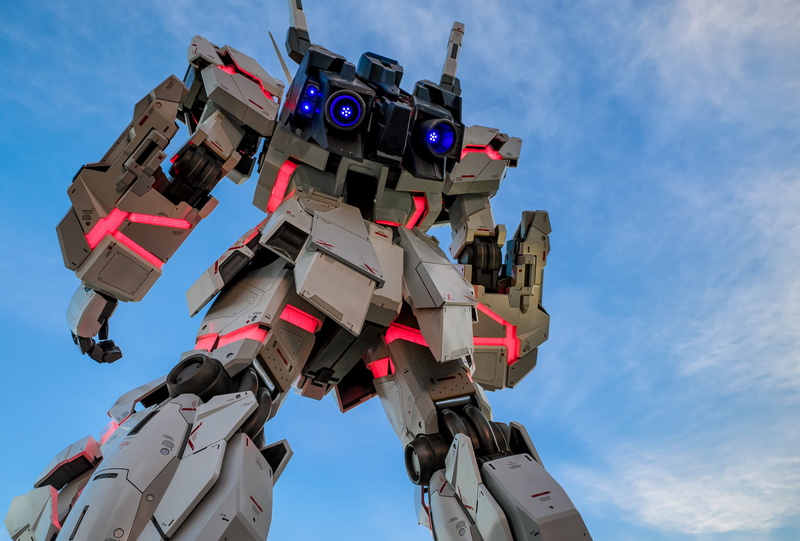 japan, gundam, motion, figures, no people, outdoors, minato, sky, blue, photography themes, odaiba seaside park, sunlight, low angle view, technology, 4K
