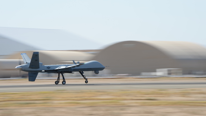 MQ-9 Reaper, USA Army, MQ-9, 4K, landing, blue, jet, drone, Combat, fighter