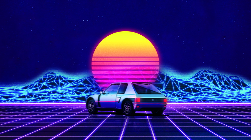 5K, peugeot 205 GTI, cyber, car, Retro car, Peugeot, Retro Wave