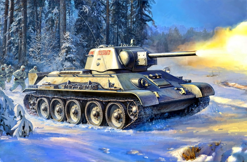 T-34, The Red Army, Soldiers, The great Patriotic war, Forest, Tank, 1080P, Snow, Winter
