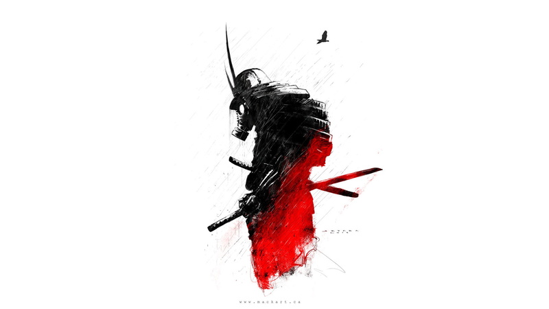 drawing, gas masks, 1080P, samurai