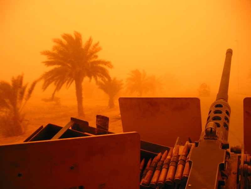 M2 Browning, palm trees, machine gun, war, sand storm, 2K, Iraq