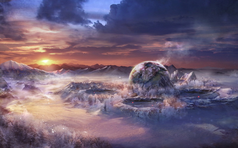 Sunset, 1080P, Landscape, World, Mountains, Fantasy, Art, Planets