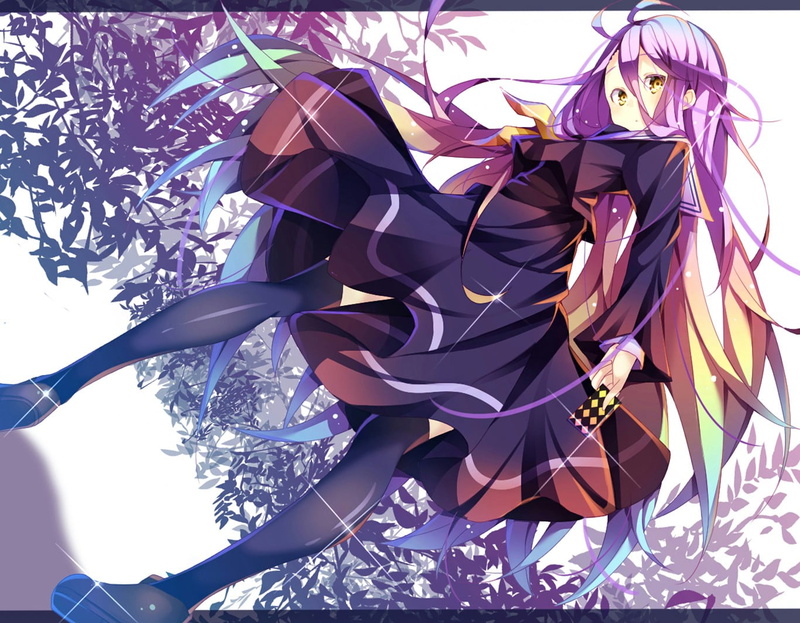 hanging, day, low angle view, No Game No Life, art and craft, purple, nature, plant, branch, sunlight, anime, Shiro (No Game No Life), 720P, outdoors