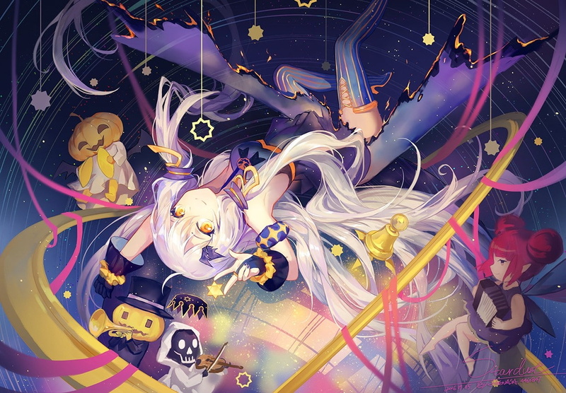 Vocaloid, choice, indoors, still life, witch, close-up, multi colored, abundance, thigh-highs, no people, lighting equipment, festival, arts culture and entertainment