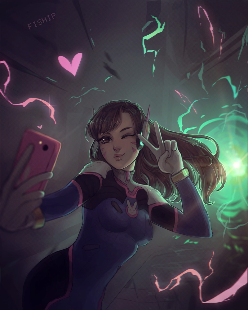 bodysuit, D.Va (Overwatch), mecha girls, Overwatch, selfies, 1080P