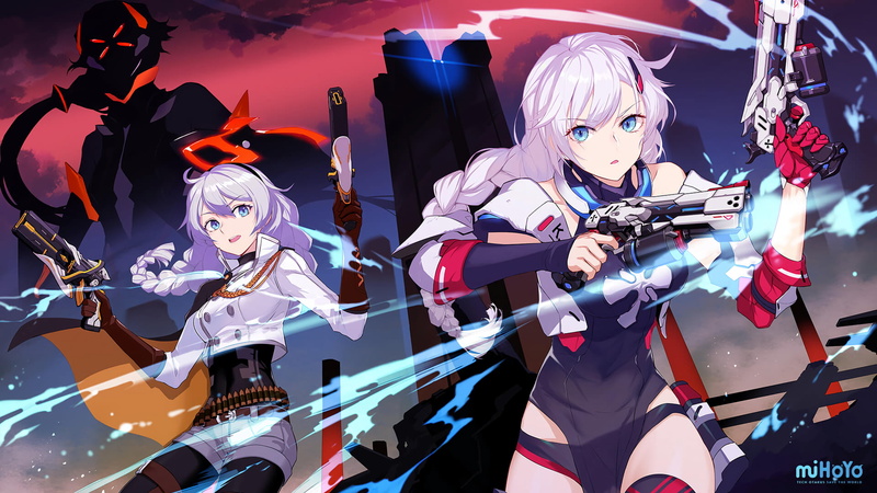 1080P, white hair, weapon, video games, Kiana Kaslana, anime girls, Honkai Impact, tights, blue eyes, long hair, digital art, Honkai Impact 3rd, artwork