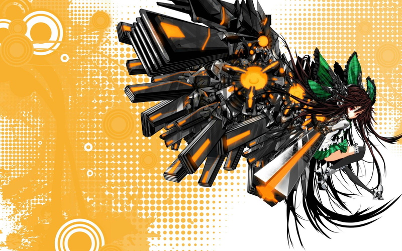 yellow, communication, studio shot, protection, black color, anime girls, sign, Reiuji Utsuho, close-up, Touhou, equipment, anime, connection, no people